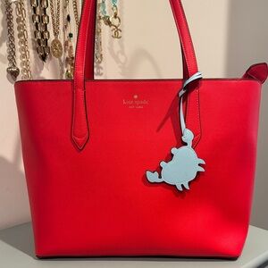 kate spade Red Leather Tote with Light Blue Crab Charm
